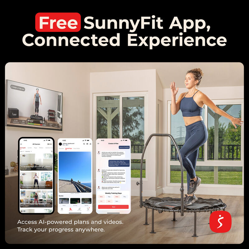 Sunny Health & Fitness Active Quiet Fitness 40" Trampoline with Adjustable Stability Handlebar image number 7