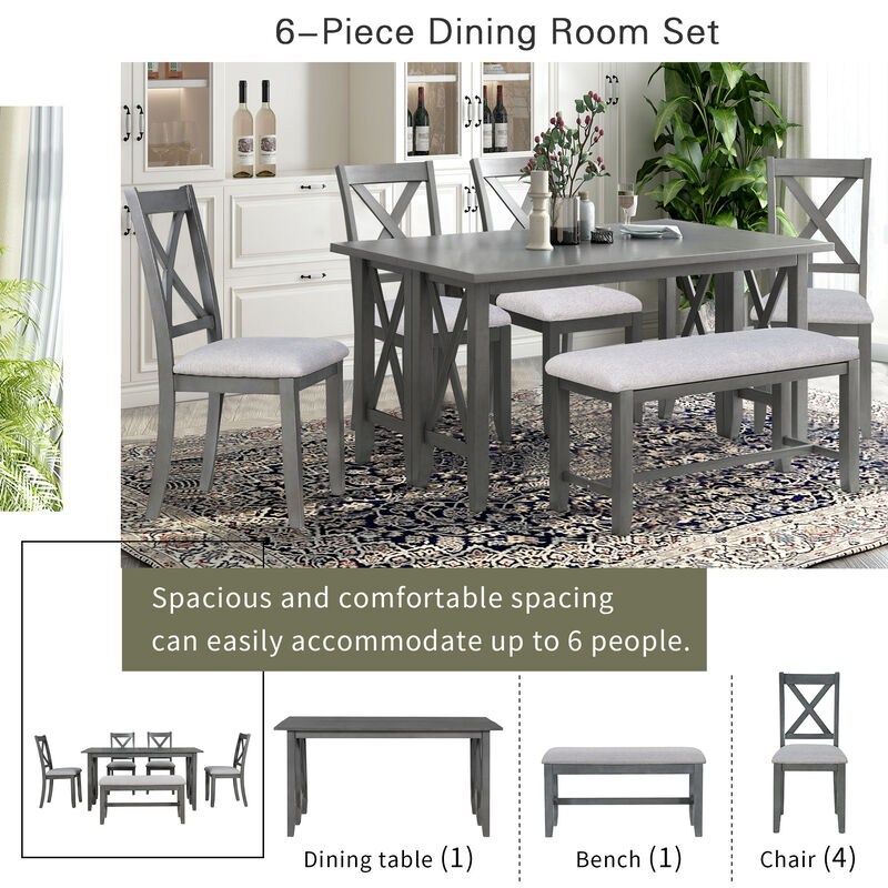 Whisen 6-Piece Family Foldable Table Dining Set with 4 Chairs and Bench - Espresso