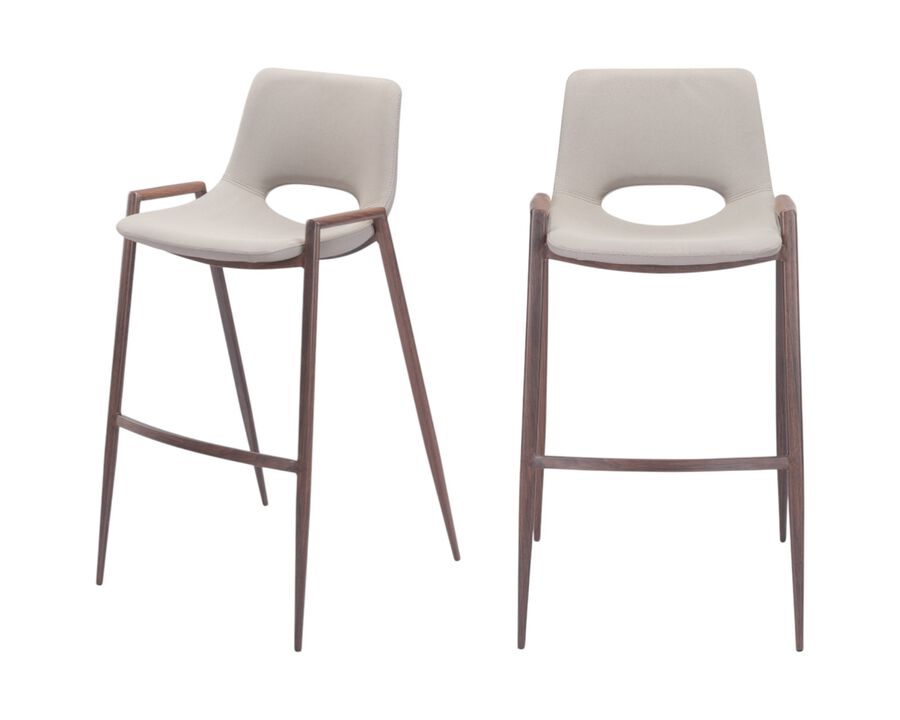 Hivvago Set of Two 29  Inch Beige And Brown Steel Low Back Bar Height Bar Chairs