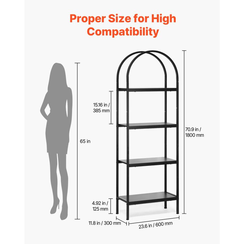 Freestanding 4 Tier Industrial Bookshelf Open Display Shelf Black image number 2