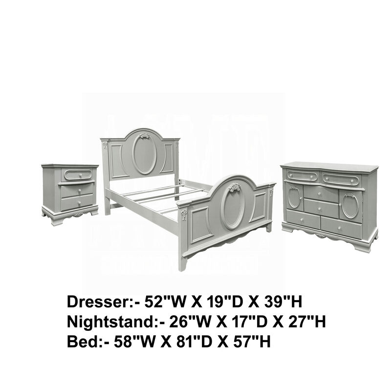 3pc Full Bedroom Set, Gray and Silver, Nightstand and Dresser image number 7