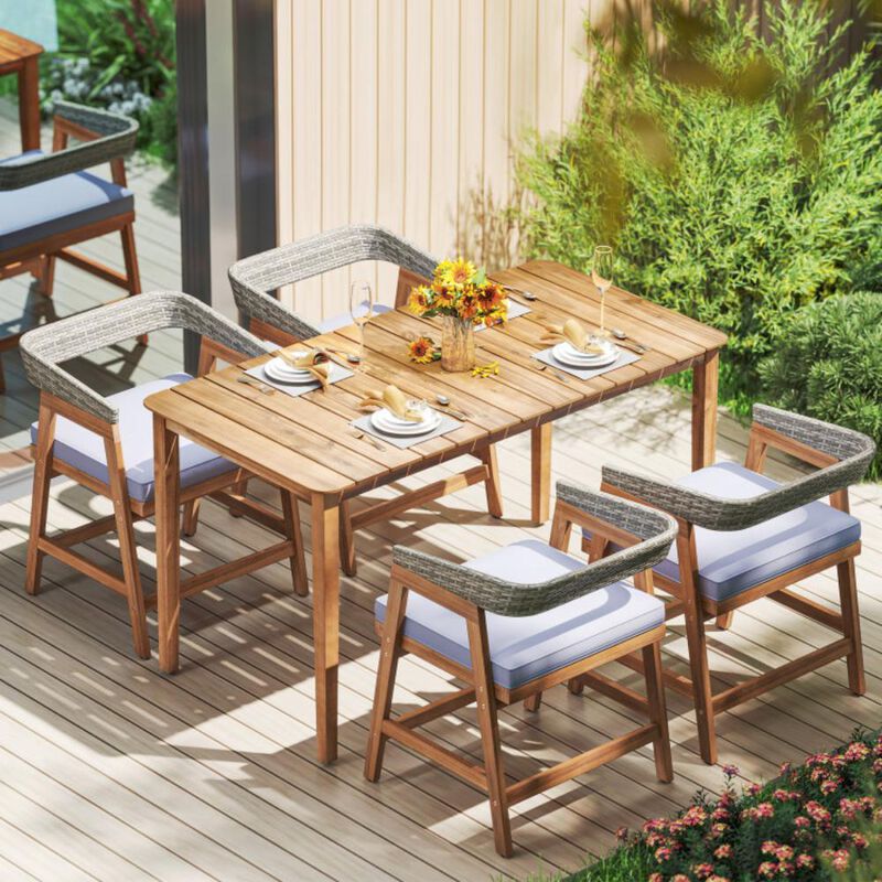 Hivvago Outdoor Acacia Wood Patio Wicker Dining Chairs Set of 4 with Seat Cushion