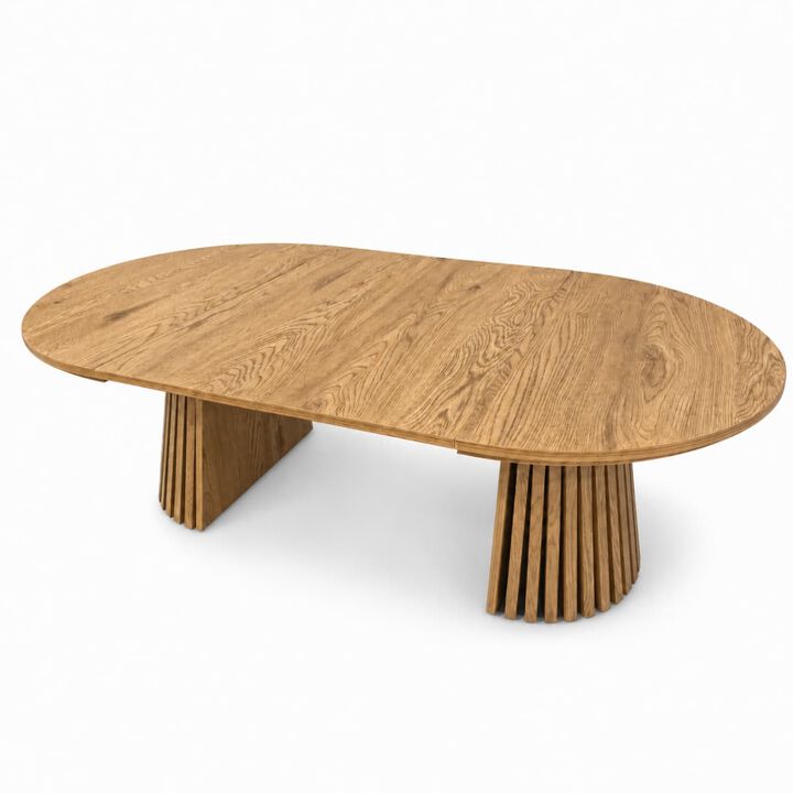 Extendable coffee table MDF oval coffee table with slatted legs Space saving coffee table for living room and home office