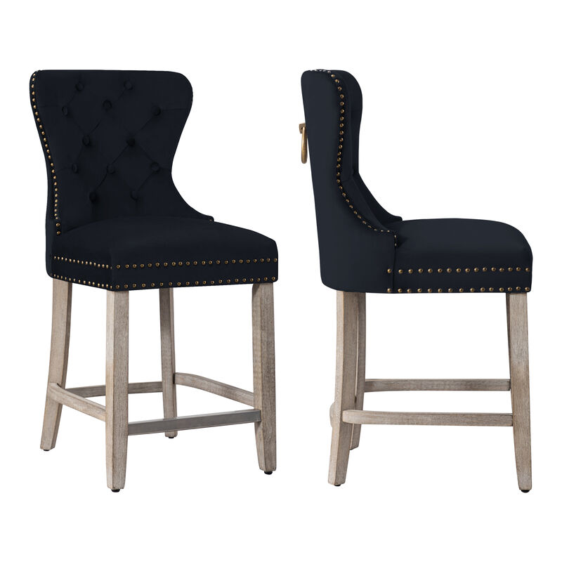 WestinTrends 24" Tufted Velvet Counter Stool (Set of 2)