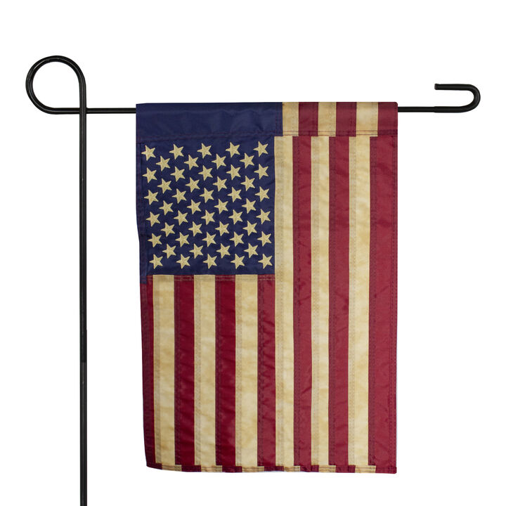 Embroidered Tea-Stained American Garden Flag 12.5" x 18"