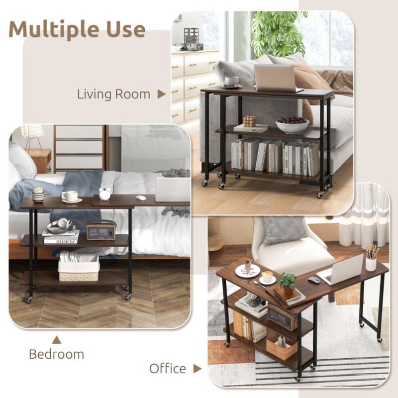 Hivvago 360&Acirc;&deg; Rotating Sofa Side Table with 2-Tier Storage Shelves