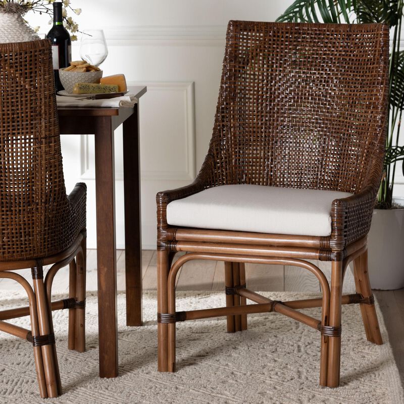 bali & pari Bella Rattan Dining Chair with Cushion - Handwoven Wicker Accent Side Chair with High Backrest, Coastal Boho Seating for Kitchen or Dining Area, Coffee Bean image number 7
