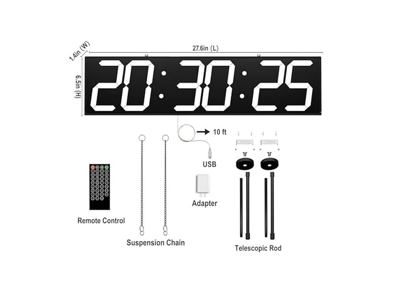 Double Sided Digital Multifunctional LED Wall Clock White Home Decor image number 1
