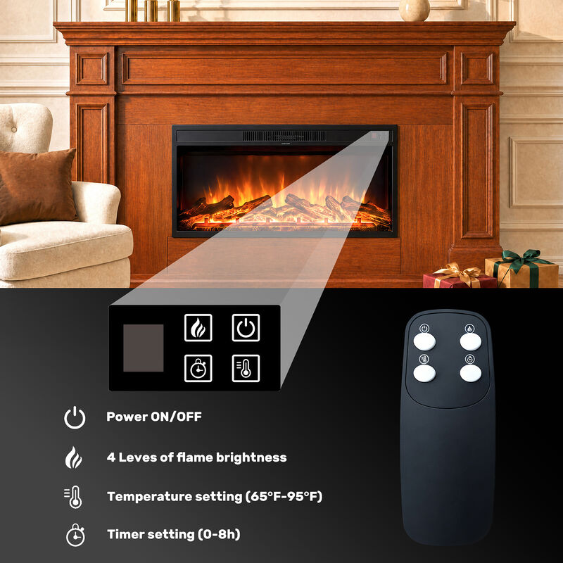 Mondawe 36-Inch Recessed Linear Electric Fireplace, ETL Certified, 750W/1500W Heat, Remote & Timer image number 5