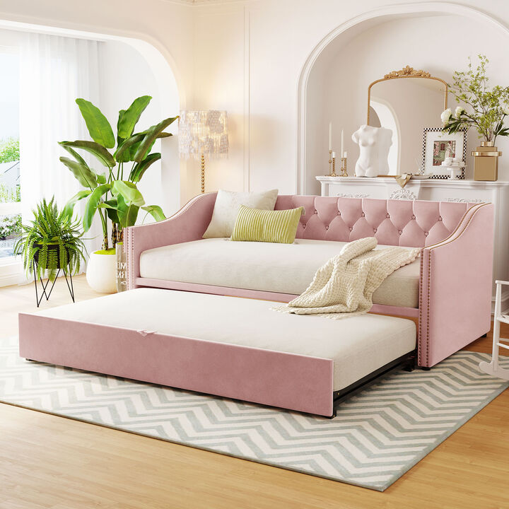 Merax Upholstered Daybed with Pop Up Trundle