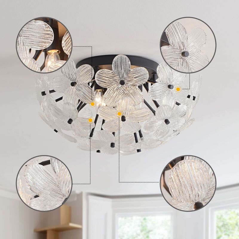 Estrella 20" Wide Bowl Style 5-Light Black Flower Clear Glass Flush Mount image number 7