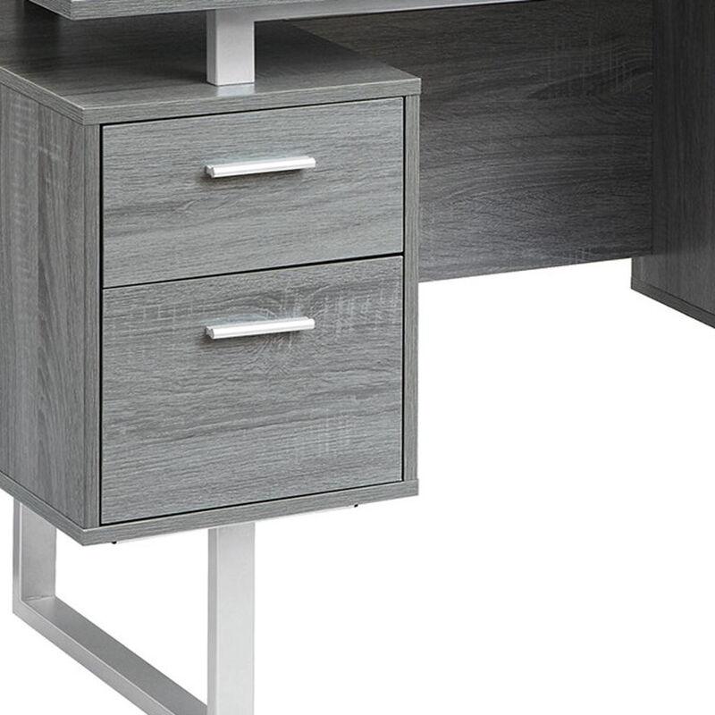 HomeRoots 51" Gray and Silver Wood and Steel Pedestal Executive Desk With Two Drawers image number 4