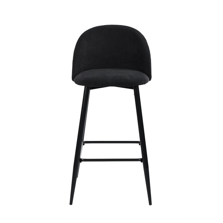 HomeRoots Set of Two 26" Blue And Black Fabric And Steel Low Back Counter Height Bar Chairs