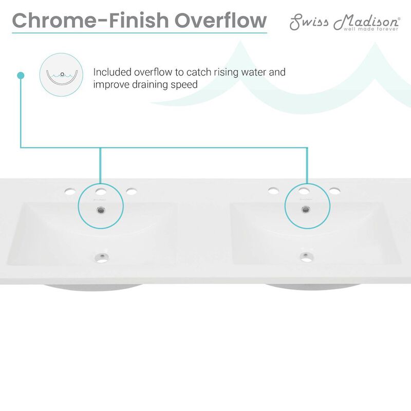 60 inch Vanity Top Bathroom Sink with 3 Holes image number 4