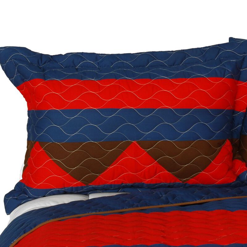 Love West Life 3 Piece Vermicelli Quilted Patchwork Quilt Bedding Set-Red image number 2