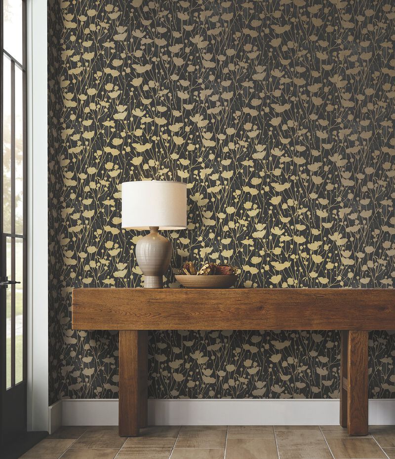 Shimmering Poppies Black Wallpaper (Double Roll) image number 5