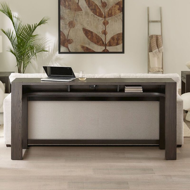 Liberty Furniture Lennox Hill Living Room Console Bar Table with Charging Station - Bark image number 1