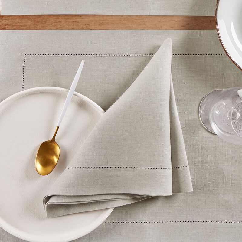 Solino Home 100% Pure Linen Dinner Napkins Set of 4 - Medium Weight Hemstitch