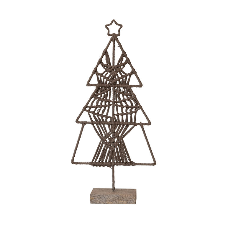 Cotton Thread and Metal Tree with Star and Mango Wood Base, Brown image number 0