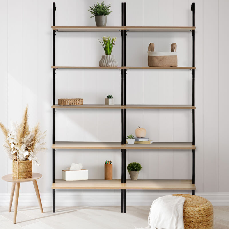 Madera  Industrial 5-Shelf Wood Wall-Mounted Open Ladder Bookcase