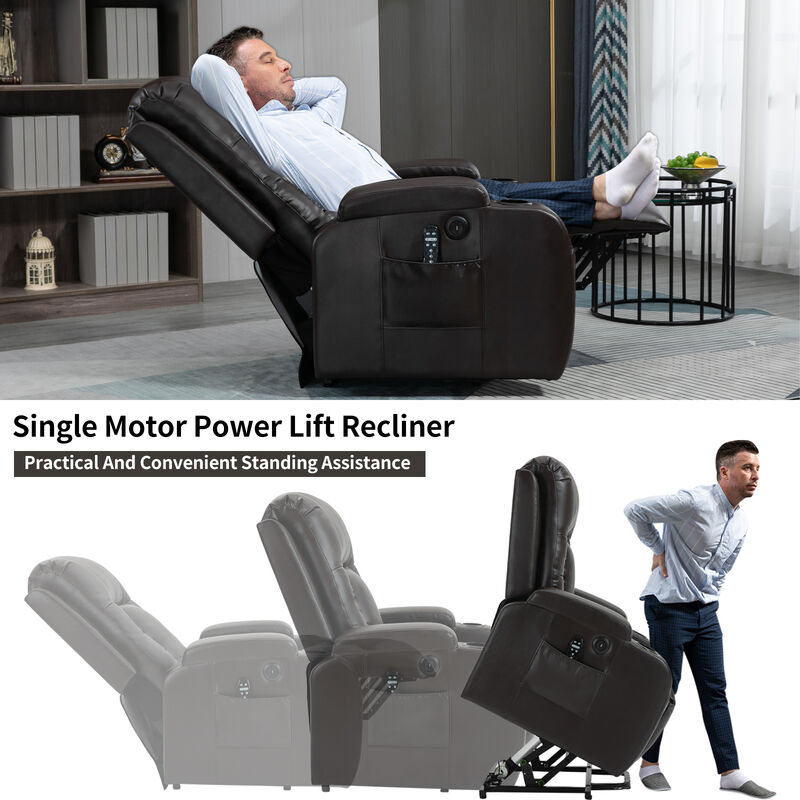 Merax Power Lift Recliner with Massage, Heat & Convenience Features image number 6