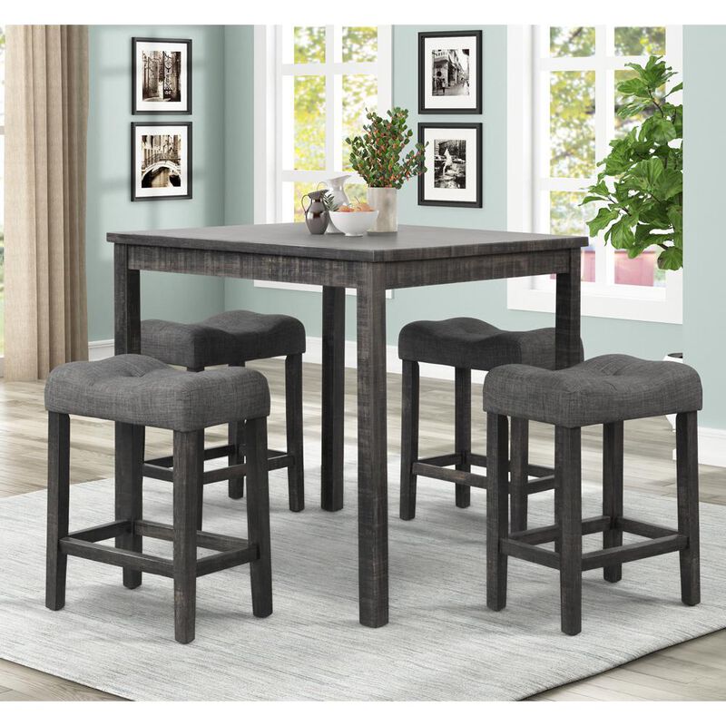 Vitalita 5-piece Black Charcoal Square Counter Height Set