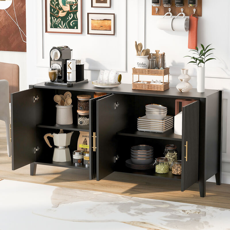 Fambep Modern Wavy-Slatted Storage Sideboard image number 2