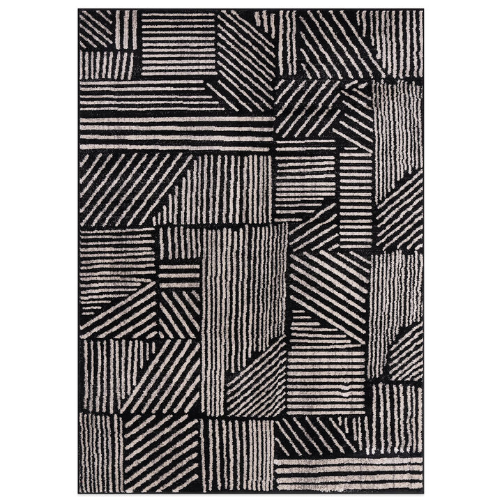 World Rug Gallery Contemporary Boho Stripes Area Rug:  Geometric Pattern,  Low Loop Pile,  Stain & Fade Resistant