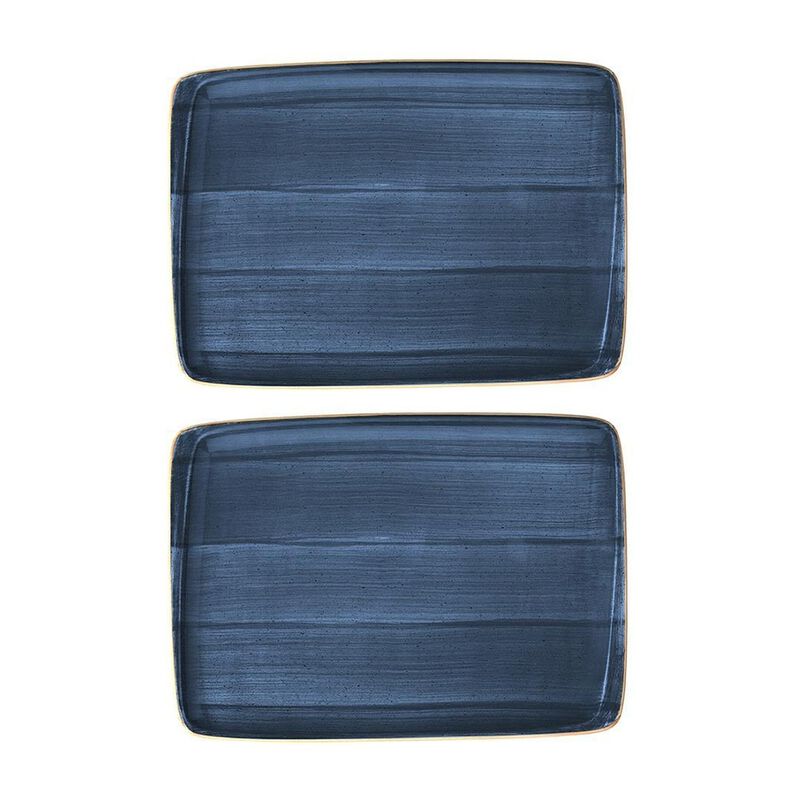 Dusk 9" x 6" Rectangular Blue Porcelain Plate (Set of 2)