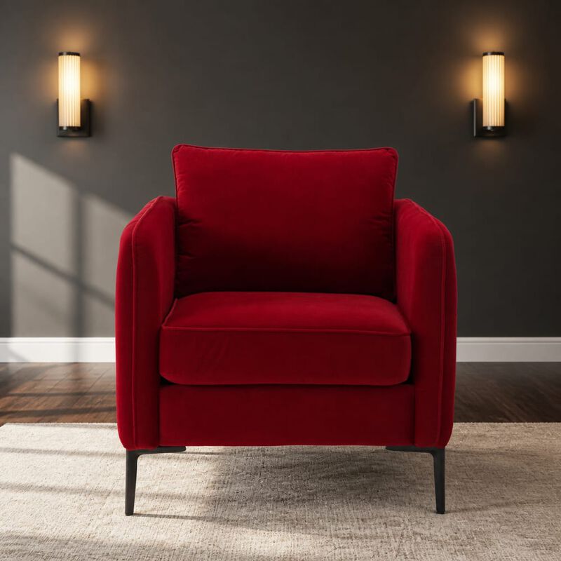 GOODSILO Mid-Century Modern Velvet Accent Chair Comfy Single Armchair with Pillow and Metal Legs for Living Room Bedroom Office image number 3