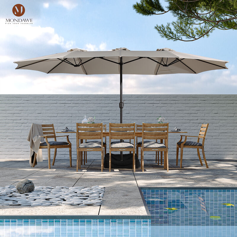MONDAWE 15ft Rectangular Double-Sided Outdoor Patio Market Umbrella Coffee