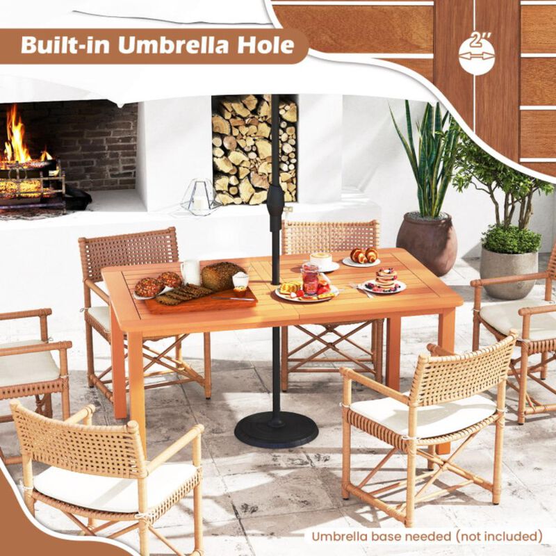 Hivvago Patio Outdoor Solid Wood Dining Table with Umbrella Hole for 6