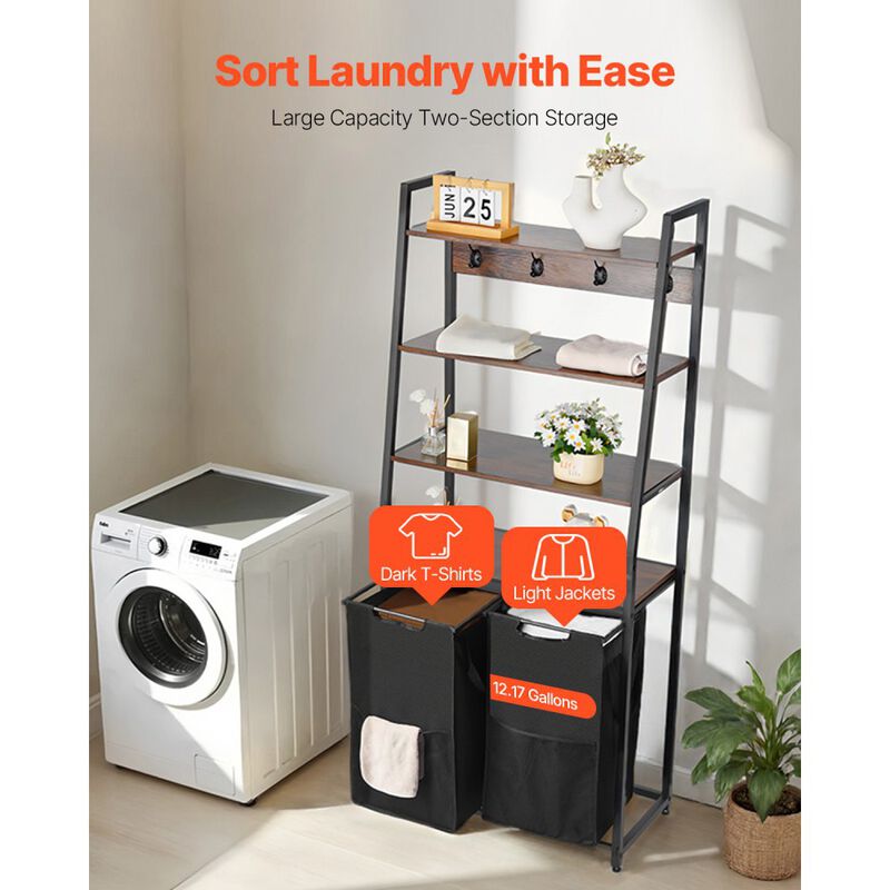 4 Tier Laundry Sorter Hamper with Shelves Hooks and Storage Baskets image number 6