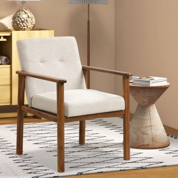 Hivvago Modern Accent Linen Fabric Armchair with Solid Wood Legs and Soft Cushioned Seat