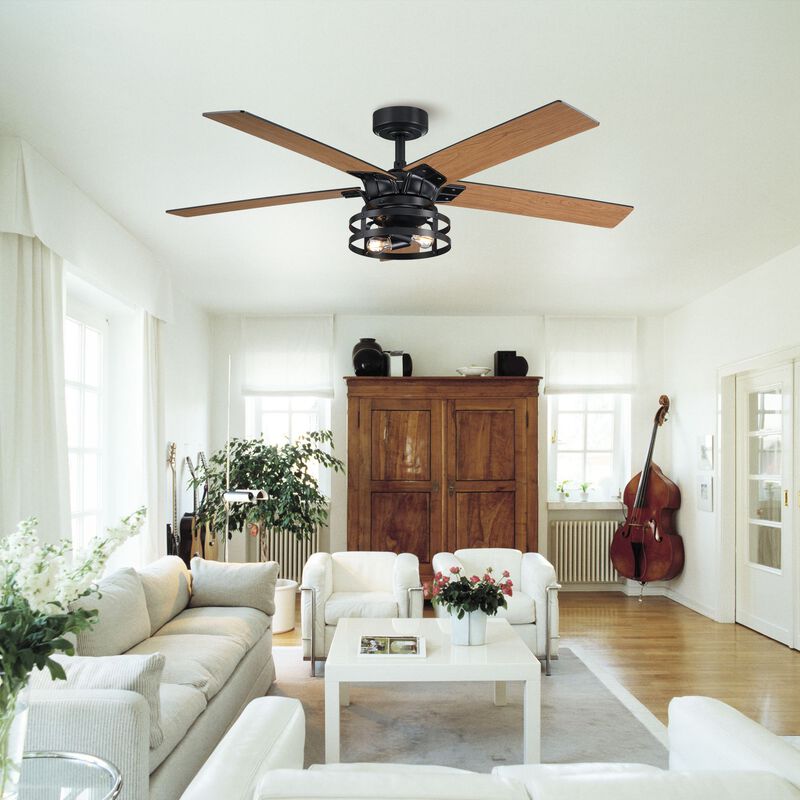 52 in. Modern Matte Black Reversible Blades Ceiling Fan with Light and Remote