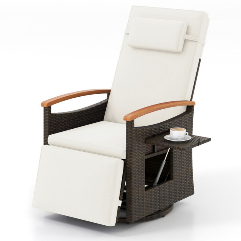 Outdoor Rattan 360 Degree Swivel Reclining Chair with Adjustable Back and Footrest