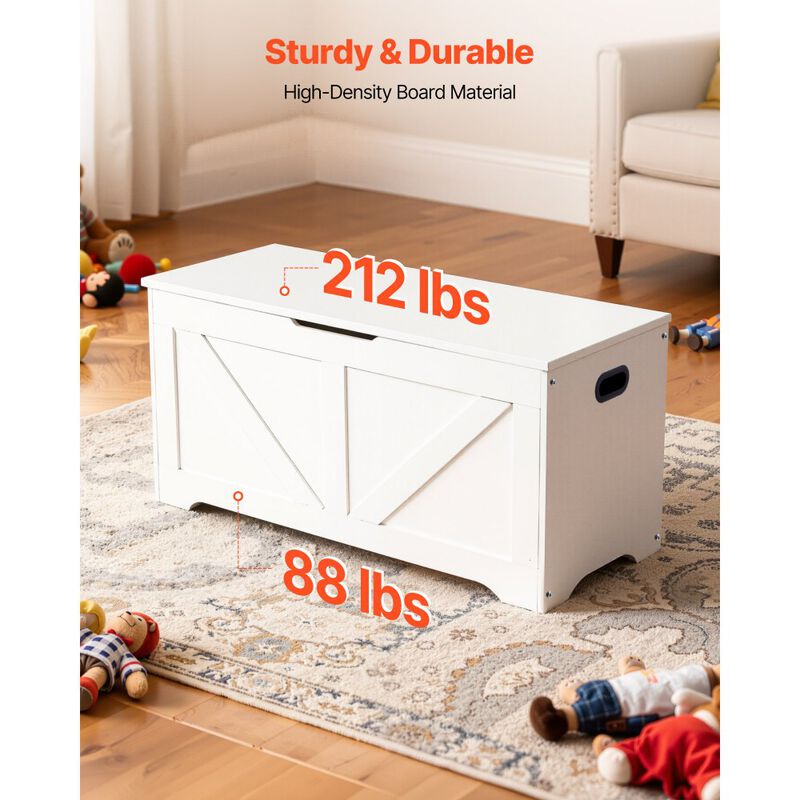 Kids Storage Bench with Toy Box and Safety Hinge for Playroom and Entryway-White image number 5