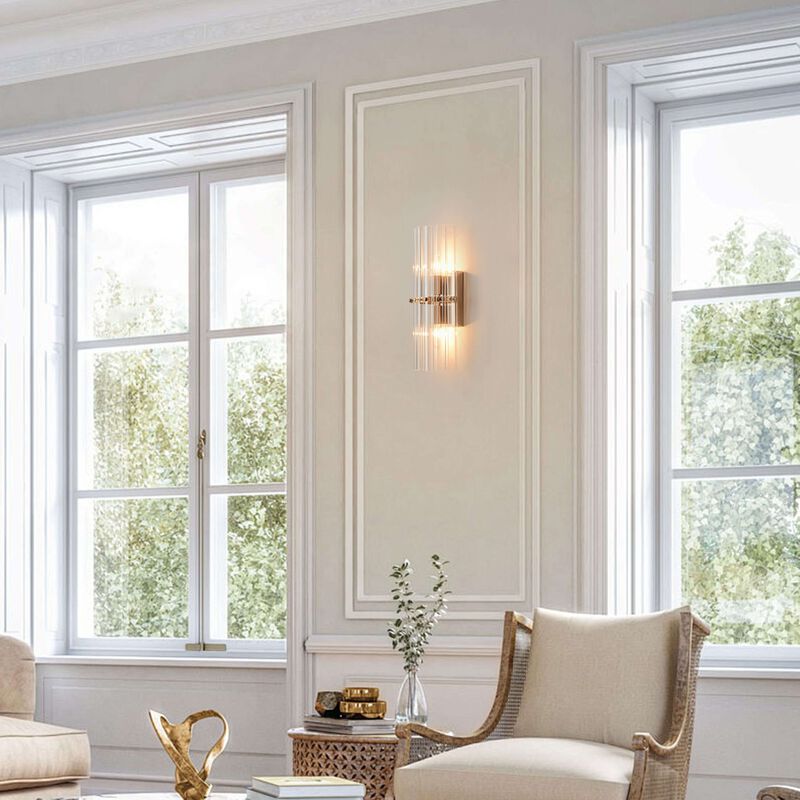 Clara 2-Light Satin Nickel Crystal Glass Bar Wall Sconce image number 2