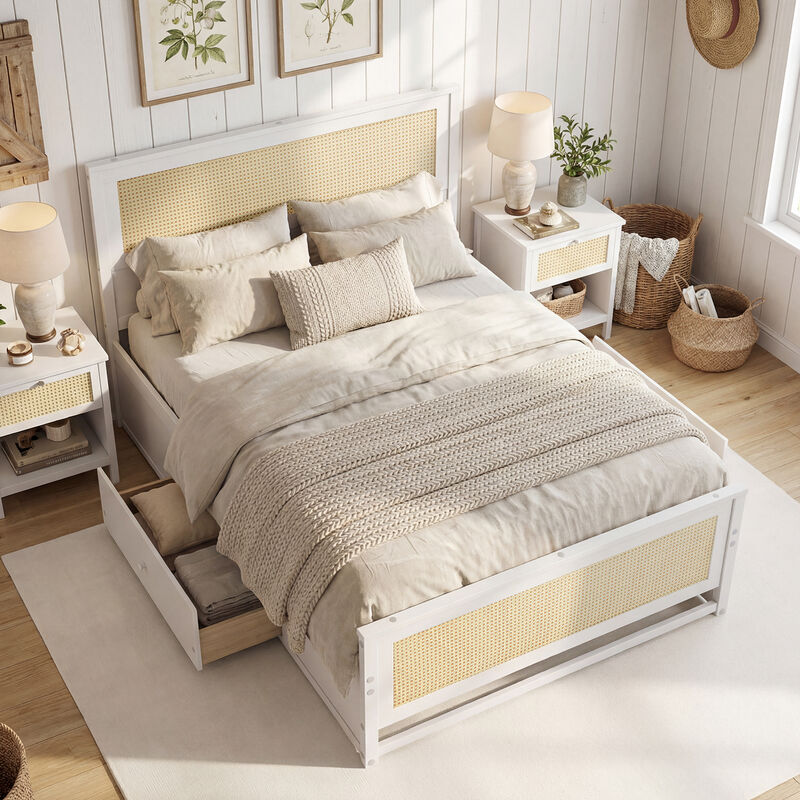 Modern Full Rattan Bed Frame with Under-Bed Storage Drawers image number 3