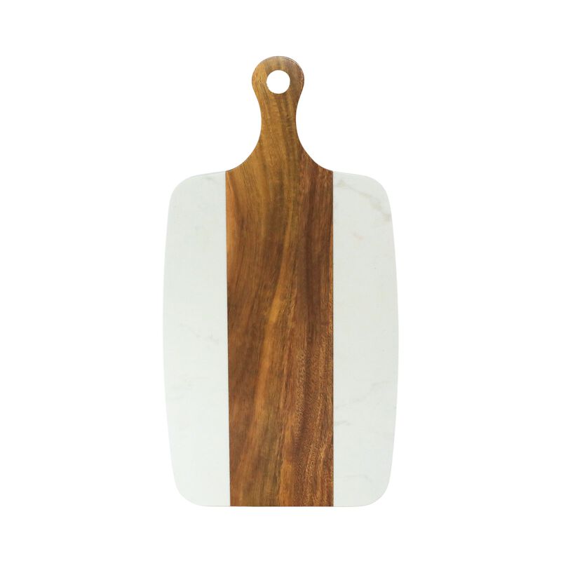 White Marble and Acacia Wood Center Handled Board image number 0