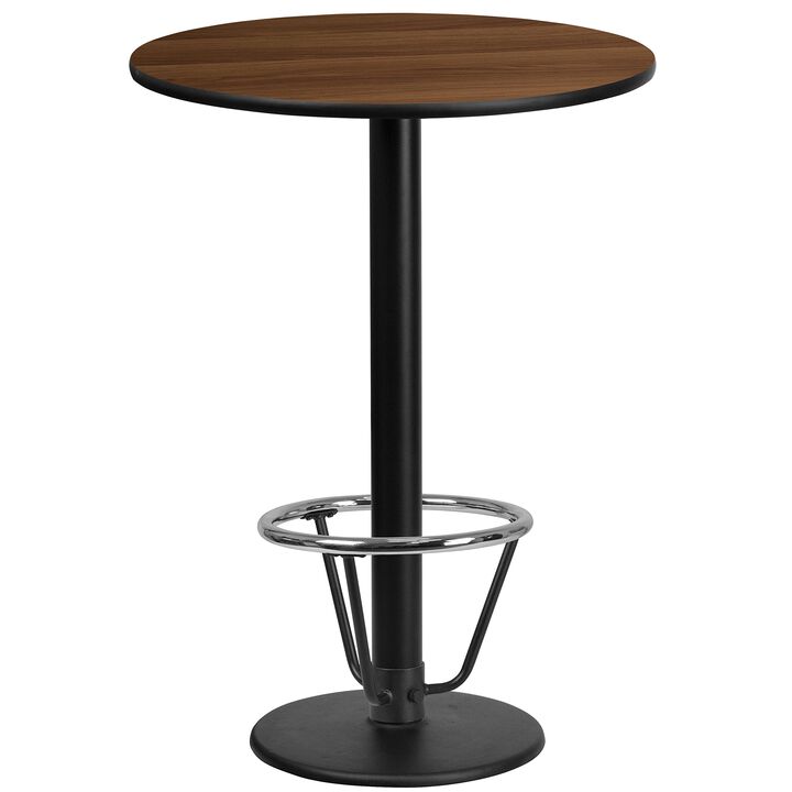 Flash Furniture Stiles 24'' Round Walnut Laminate Table Top with 18'' Round Bar Height Table Base and Foot Ring