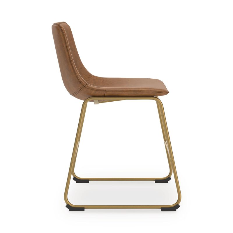 Cia Dining Side Chair Set of 2, Brown Faux Leather, Metal Frame Gold image number 4