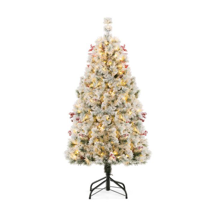 Hivvago 4.5 Feet Pre-Lit Flocked Christmas Tree