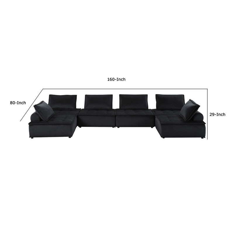 Alaya U Shaped Modular Sectional Sofa, Black Tufted Velvet, 160 Inch image number 5