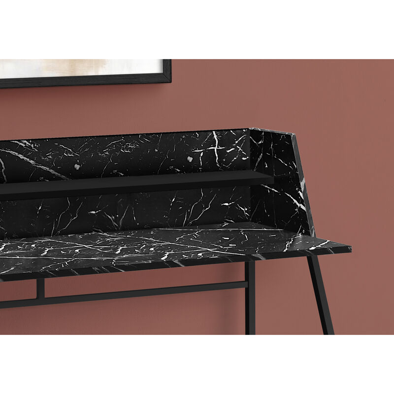 Monarch Specialties I 7544 Computer Desk, Home Office, Laptop, Storage Shelves, 48"L, Work, Metal, Laminate, Black Marble Look, Contemporary, Modern
