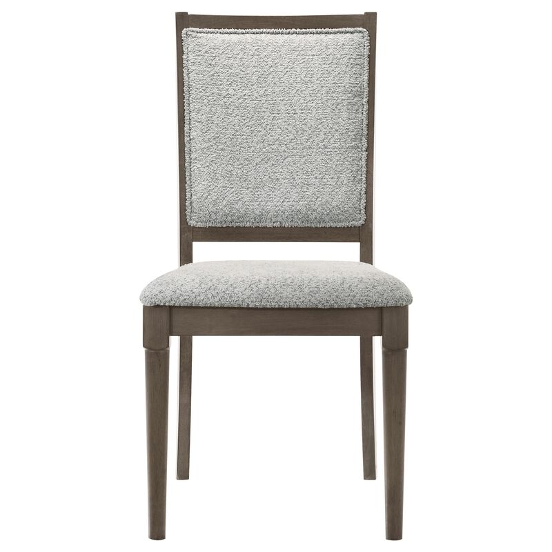 Nolan Dining Chair Set of 2, Gray Fabric, Dark Brown Hardwood Frame - Benzara