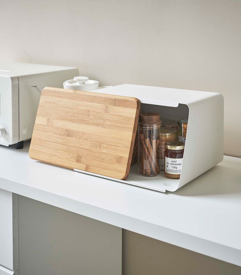 Bread Box with Cutting Board Lid - Steel + Bamboo image number 1