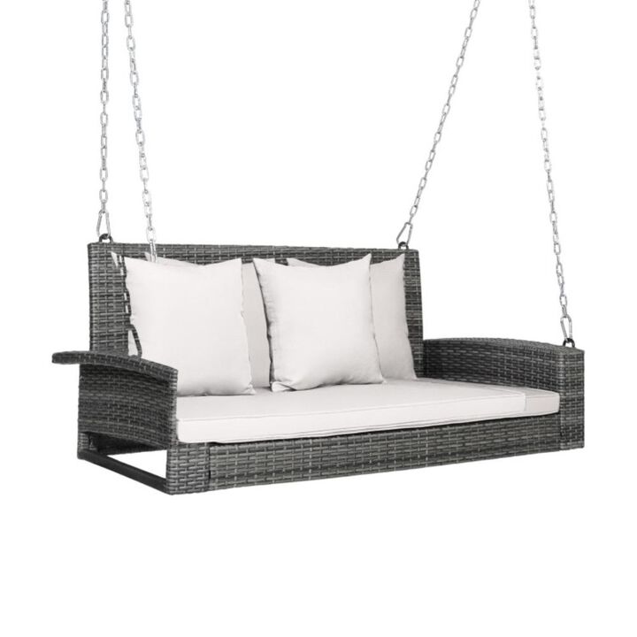 Hivvago 2-Person Patio PE Wicker Hanging Porch Swing Bench Chair Cushion 800 Pounds