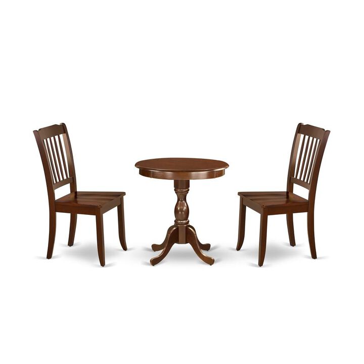 East West Furniture - ESDA3-MAH-W - 3-Pc Modern Dining Table Set - 2 Kitchen Chairs and 1 Dining Room Table (Mahogany Finish)