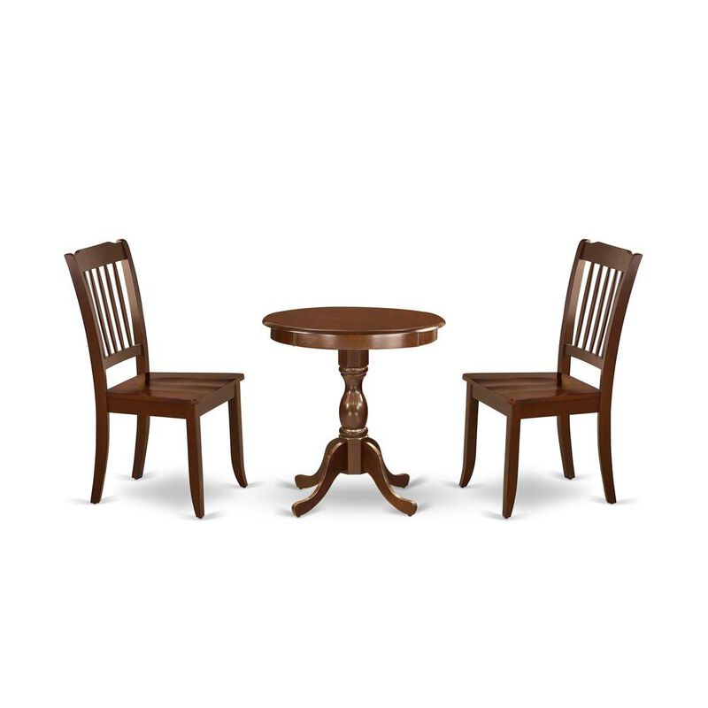 East West Furniture - ESDA3-MAH-W - 3-Pc Modern Dining Table Set - 2 Kitchen Chairs and 1 Dining Room Table (Mahogany Finish)